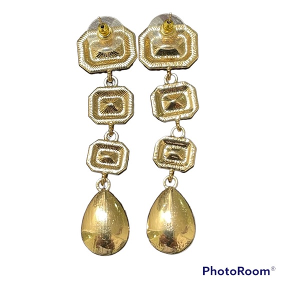 ❤️ Blue Stone and Rhinestone 2 3/4” Drop Earrings - Picture 2 of 2